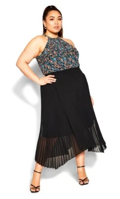 Evans Black Pleated Chiffon Midi Skirt -Evans Boutique 218547BLACK 4