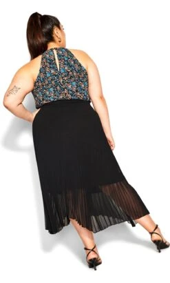 Evans Black Pleated Chiffon Midi Skirt -Evans Boutique 218547BLACK 5