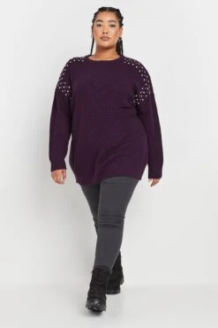 YOURS - Pull En Maille Pourpre Empiècement Strass -Evans Boutique 220588d8 bf7b 42 280480 B