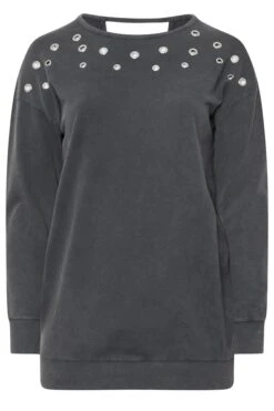 YOURS - Sweatshirt Gris Charbonneux Délavé Clouté Manches Longues 8 YOURS - Sweatshirt Gris Charbonneux Délavé Clouté Manches Longues -Evans Boutique 2248b10b b966 42 303870 X