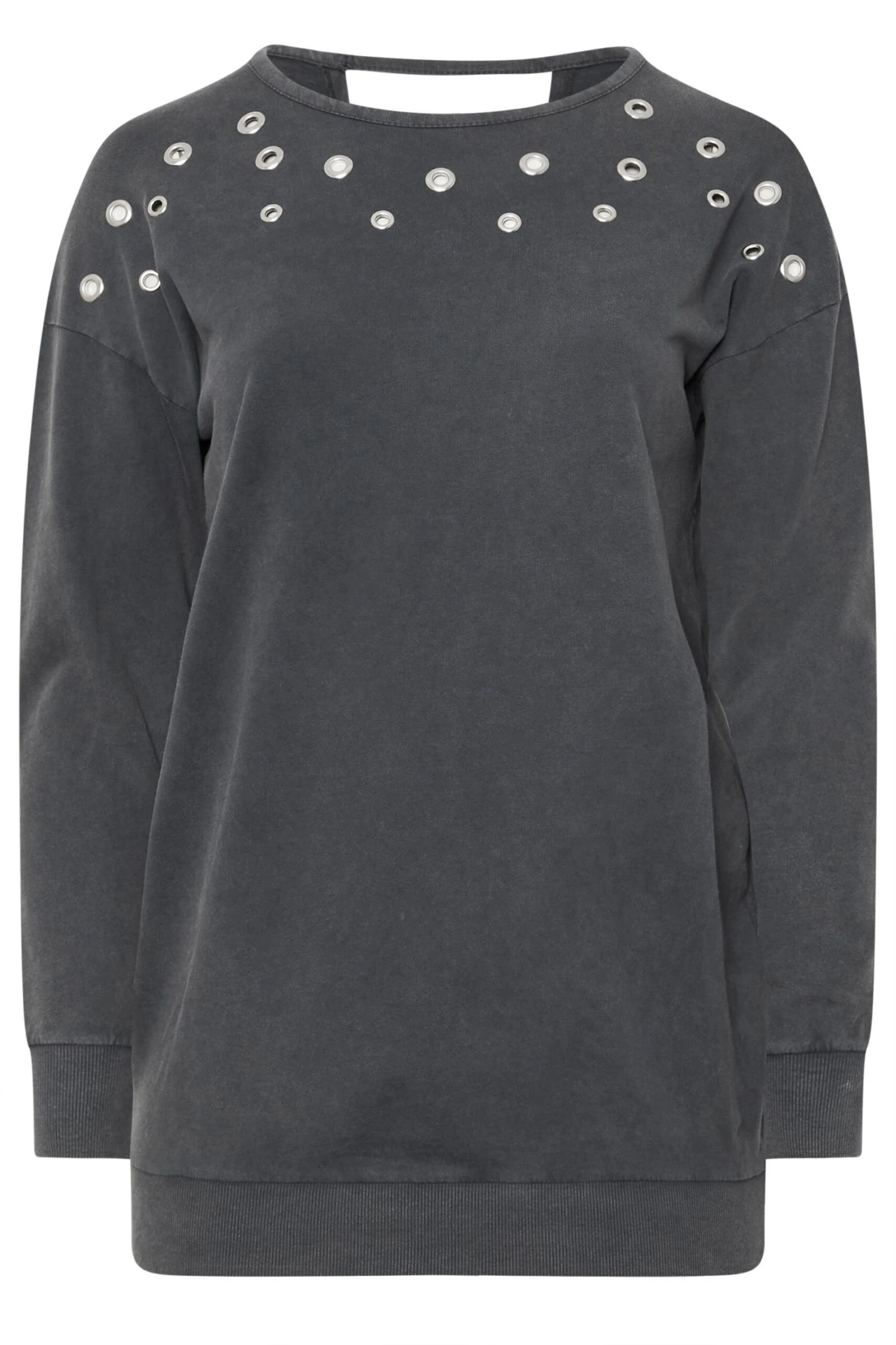 YOURS - Sweatshirt Gris Charbonneux Délavé Clouté Manches Longues 4 YOURS - Sweatshirt Gris Charbonneux Délavé Clouté Manches Longues – Image 2