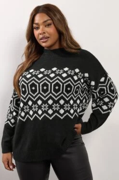 YOURS Curve Pull En Maille Fairisle Noir -Evans Boutique 2322ca71 63bf 4d 280765 A