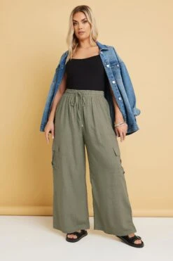 YOURS - Pantalon Wide Leg Cargo Vert Kaki En Lin 10 YOURS - Pantalon Wide Leg Cargo Vert Kaki En Lin -Evans Boutique 23603028 0893 40 310017 A