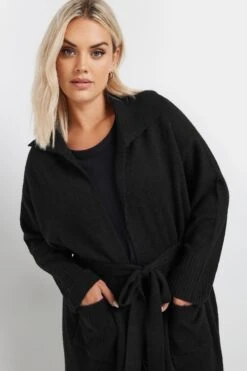 YOURS - Cardigan Maxi Épais Noir à Ceinture -Evans Boutique 23950dc3 bbf0 41 280324 D