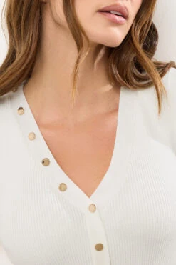 STAR Ivory White Ribbed Button Bust Vest Top -Evans Boutique 23bf8d8c 87db 46 110761 D