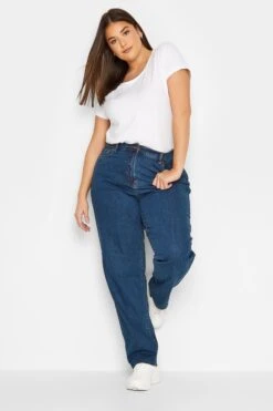 LTS Tall Indigo Blue Washed Stretch Mom Jeans -Evans Boutique 2421b1d2 5ff7 44 196818PS B