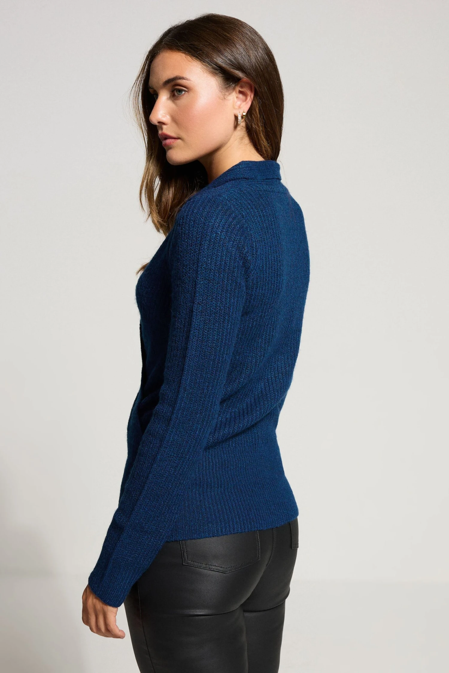 LTS Tall Navy Blue Knitted Wrap Jumper 5 LTS Tall Navy Blue Knitted Wrap Jumper – Image 3