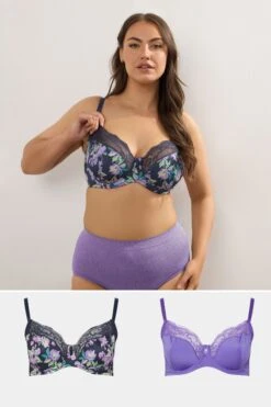 YOURS - Lot De 2 Soutiens-gorge à Armatures à Motif Floral Noir Et Violet