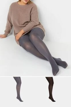 YOURS - Lot De 2 Collants Gris & Noir 100 Denier