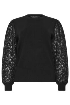 M&Co Black Floral Lace Long Sleeve Jumper 15 M&Co Black Floral Lace Long Sleeve Jumper -Evans Boutique 2584a102 1706 48 502460 X