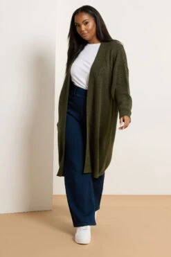 YOURS - Cardigan Mi-long En Maille Vert Kaki -Evans Boutique 25892881 4814 4e 280868 B