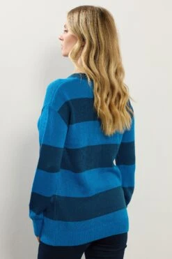 LTS Tall Blue Knitted Stripe Crew Neck Jumper 9 LTS Tall Blue Knitted Stripe Crew Neck Jumper -Evans Boutique 25cf7ea0 6589 42 356361 C