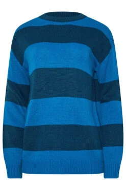 LTS Tall Blue Knitted Stripe Crew Neck Jumper 11 LTS Tall Blue Knitted Stripe Crew Neck Jumper -Evans Boutique 26207b5e 4da0 46 356361 X