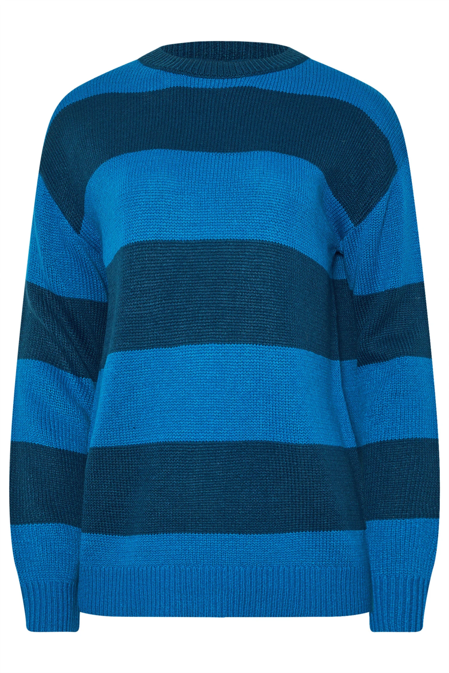 LTS Tall Blue Knitted Stripe Crew Neck Jumper 7 LTS Tall Blue Knitted Stripe Crew Neck Jumper – Image 5