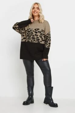 YOURS - Pull Marron & Noir Block De Couleurs Léopard -Evans Boutique 263ff4ad b1f3 4a 280381 B