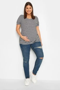 LTS Tall Maternity Mid Blue Distressed AVA Stretch Skinny Jeans -Evans Boutique 26c721d8 c28d 48 198076PS B
