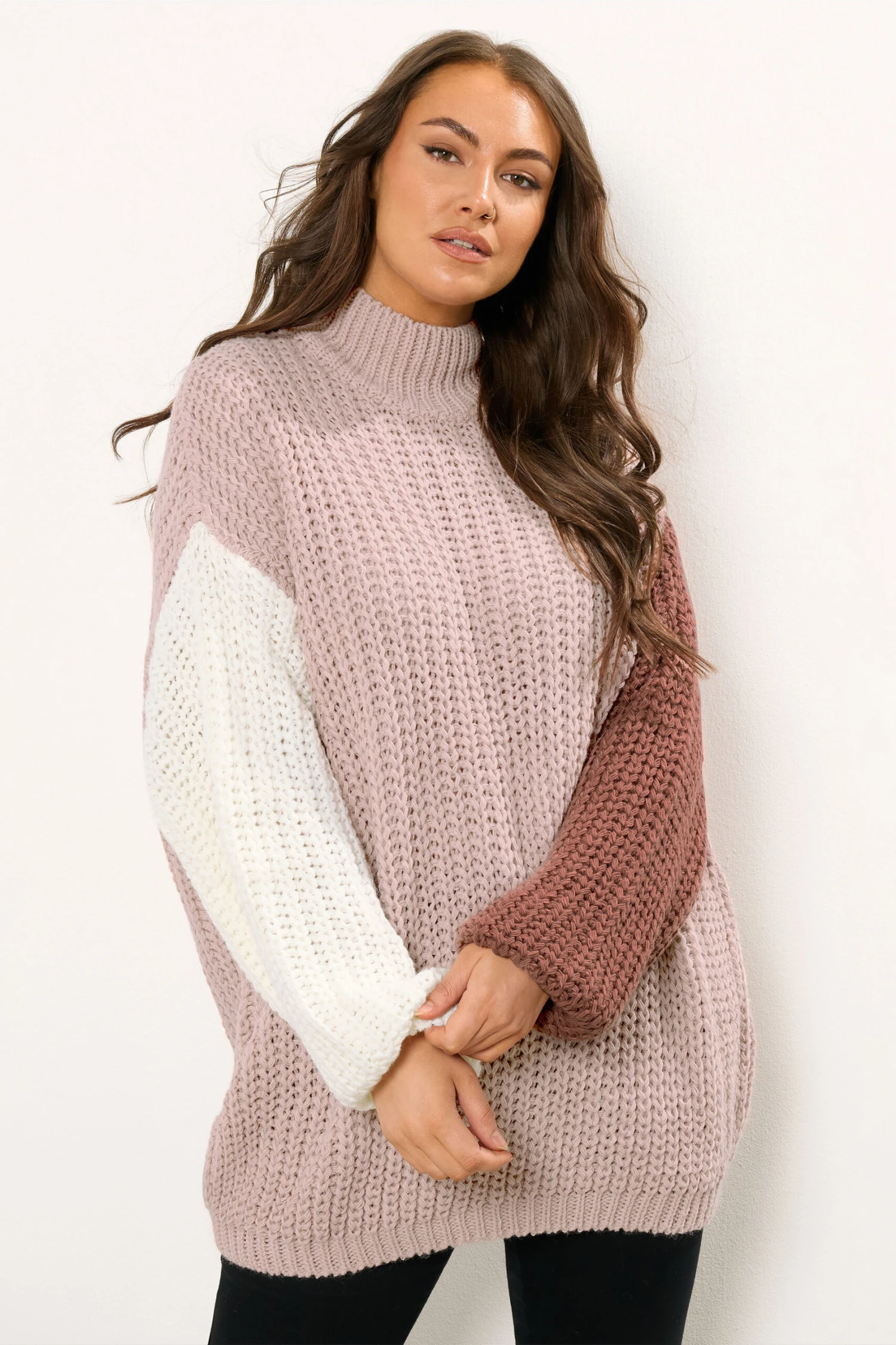 YOURS Curve Pull En Maille Colorblock Marron Naturel 3 YOURS Curve Pull En Maille Colorblock Marron Naturel