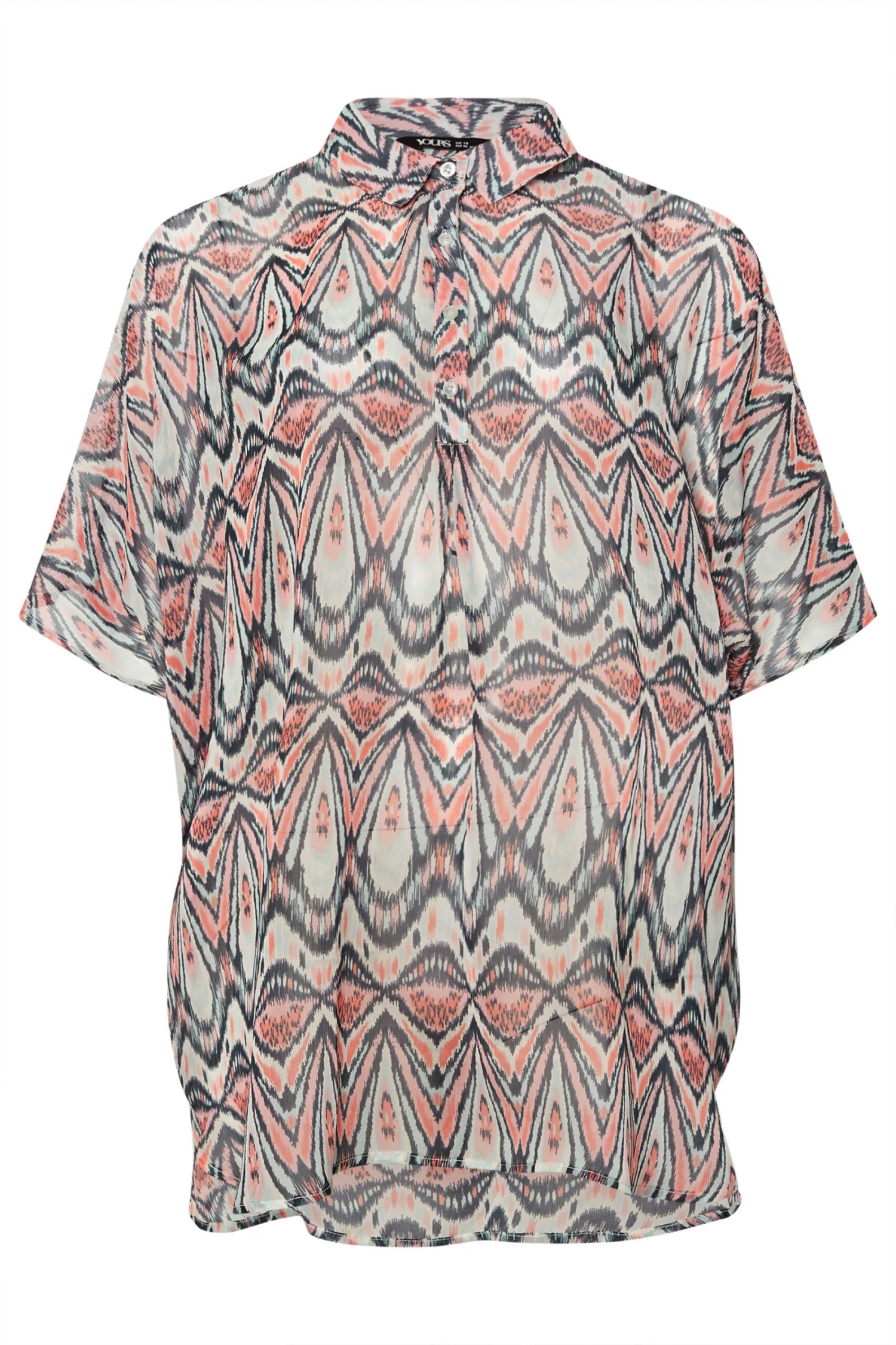 YOURS - Chemisier Oversize Bleu & Rose Abstrait En Filet 7 YOURS - Chemisier Oversize Bleu & Rose Abstrait En Filet – Image 5