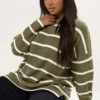 YOURS - Pull Tricoté à Rayures Vert Kaki 2 YOURS - Pull Tricoté à Rayures Vert Kaki -Evans Boutique 2786d6c9 397b 4f 280683 A