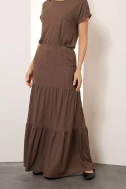 LTS Tall Chocolate Brown Textured Tiered Maxi Skirt 10 LTS Tall Chocolate Brown Textured Tiered Maxi Skirt -Evans Boutique 27ab52ba 65be 47 356589 B