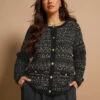 EVANS Curve Black Button Detail Textured Cardigan -Evans Boutique 27b478c4 ab49 41 616128 L2
