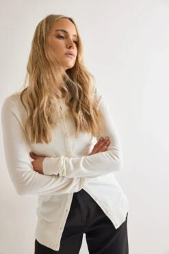 LTS Tall Ivory White Pearl Button Cardigan