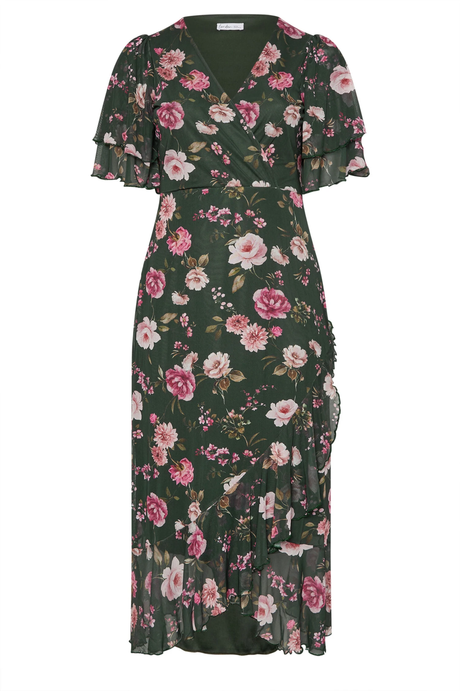 YOURS LONDON Curve Robe Portefeuille Longue à Fleurs Vert Foncé 7 YOURS LONDON Curve Robe Portefeuille Longue à Fleurs Vert Foncé – Image 5