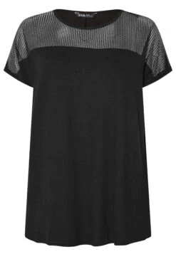 YOURS - Top Noir En Filet & Sequins Manches Courtes -Evans Boutique 287c5a42 5bf2 49 303868 X