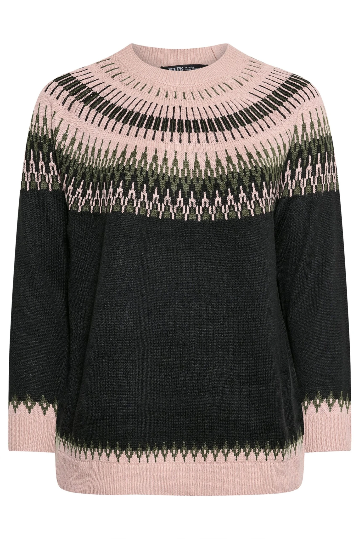 YOURS Curve Pull En Maille Fairisle Noir Et Rose 7 YOURS Curve Pull En Maille Fairisle Noir Et Rose – Image 5