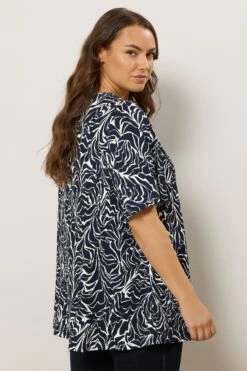 EVANS Curve Navy Blue Abstract Floral Pleat Swing Top -Evans Boutique 2967d1ac 0d61 43 616426 C