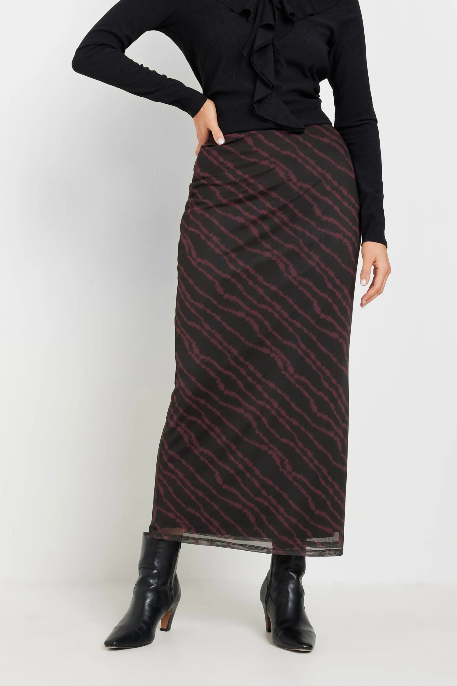 LTS Tall Burgundy Red Mesh Abstract Maxi Skirt 4 LTS Tall Burgundy Red Mesh Abstract Maxi Skirt – Image 2