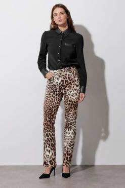 STAR Beige Brown Denim Leopard Straight Leg Jeans 10 STAR Beige Brown Denim Leopard Straight Leg Jeans -Evans Boutique 29952d9b b5c6 45 110702 A