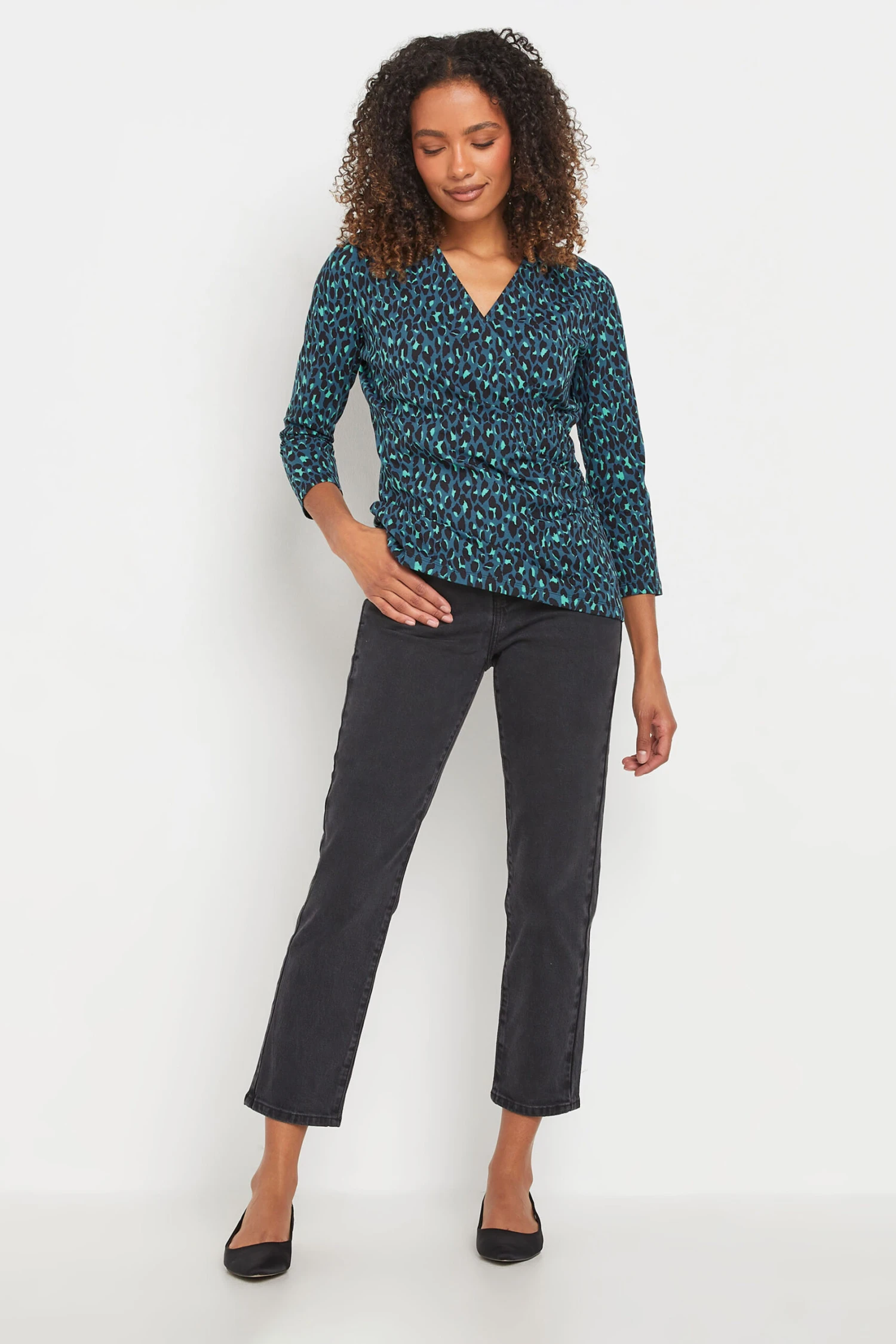 M&Co Teal Blue Leopard Print Wrap Top 4 M&Co Teal Blue Leopard Print Wrap Top – Image 2