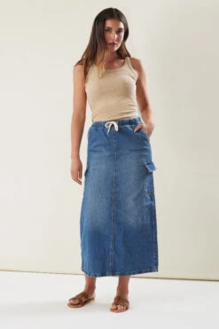 LTS Tall Blue Denim Tie Waist Maxi Skirt -Evans Boutique 29d1610e f5fa 4f 351947 A