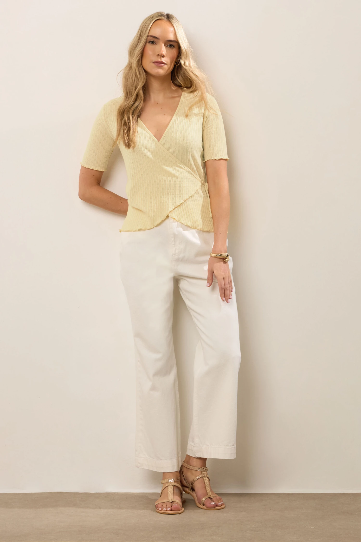 LTS Tall Yellow Pointelle Knit Wrap Top 5 LTS Tall Yellow Pointelle Knit Wrap Top – Image 3