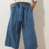YOURS - Pantalon Jupe-Culotte Chambray Bleu Foncé -Evans Boutique 2a0887a8 09b9 4b 145189 A