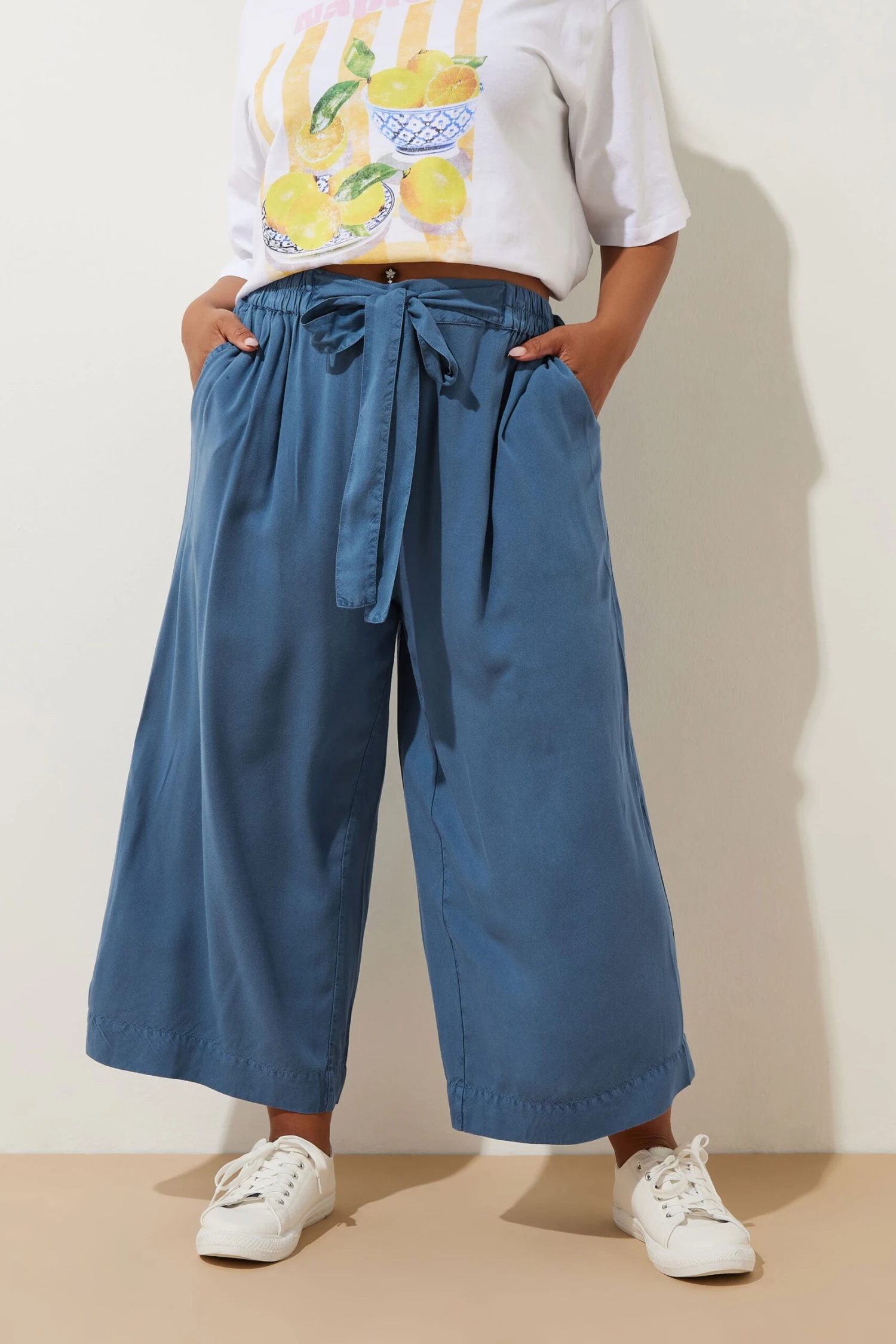 YOURS - Pantalon Jupe-Culotte Chambray Bleu Foncé 3 YOURS - Pantalon Jupe-Culotte Chambray Bleu Foncé
