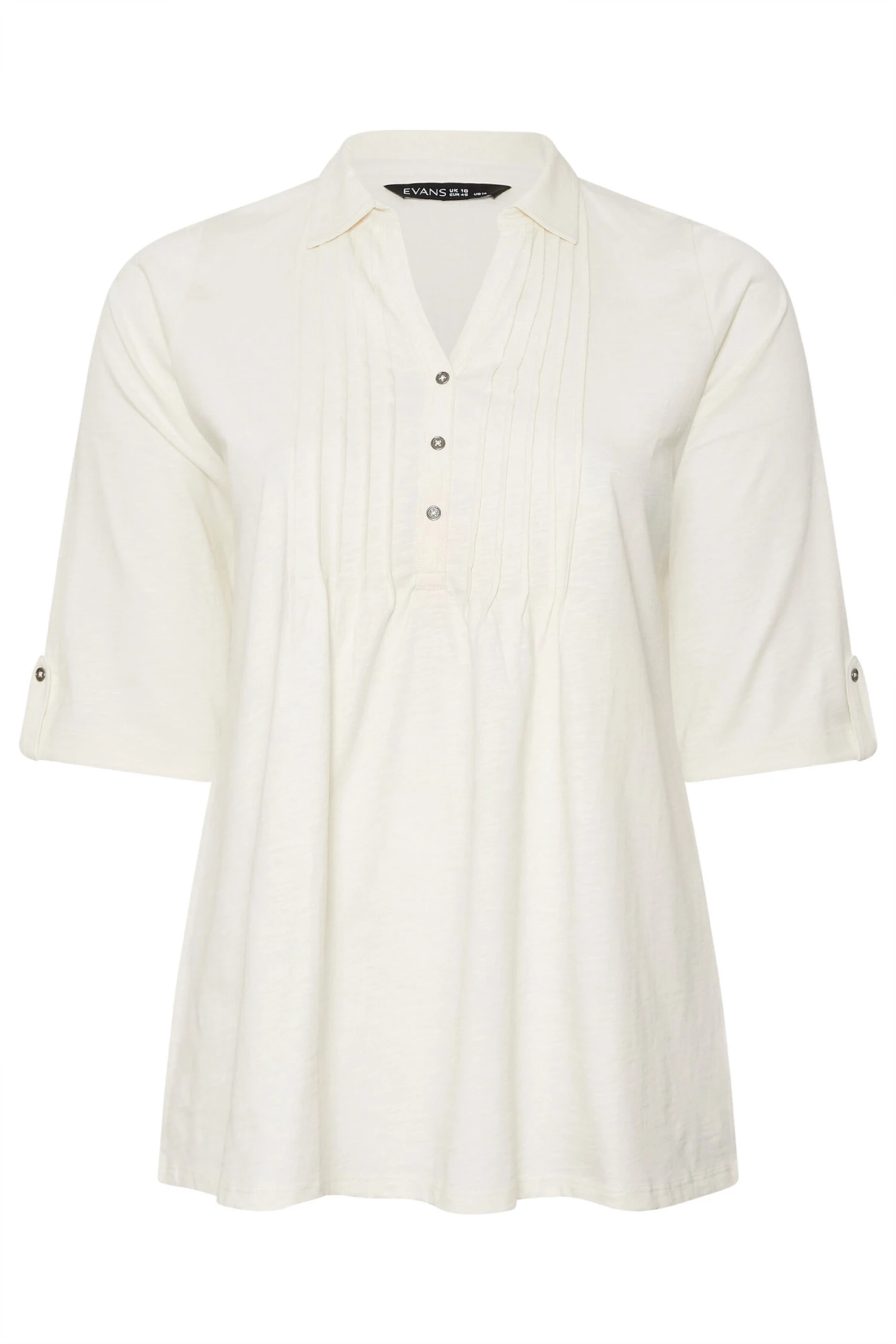EVANS Curve Cream Pintuck Henley Top 7 EVANS Curve Cream Pintuck Henley Top – Image 5