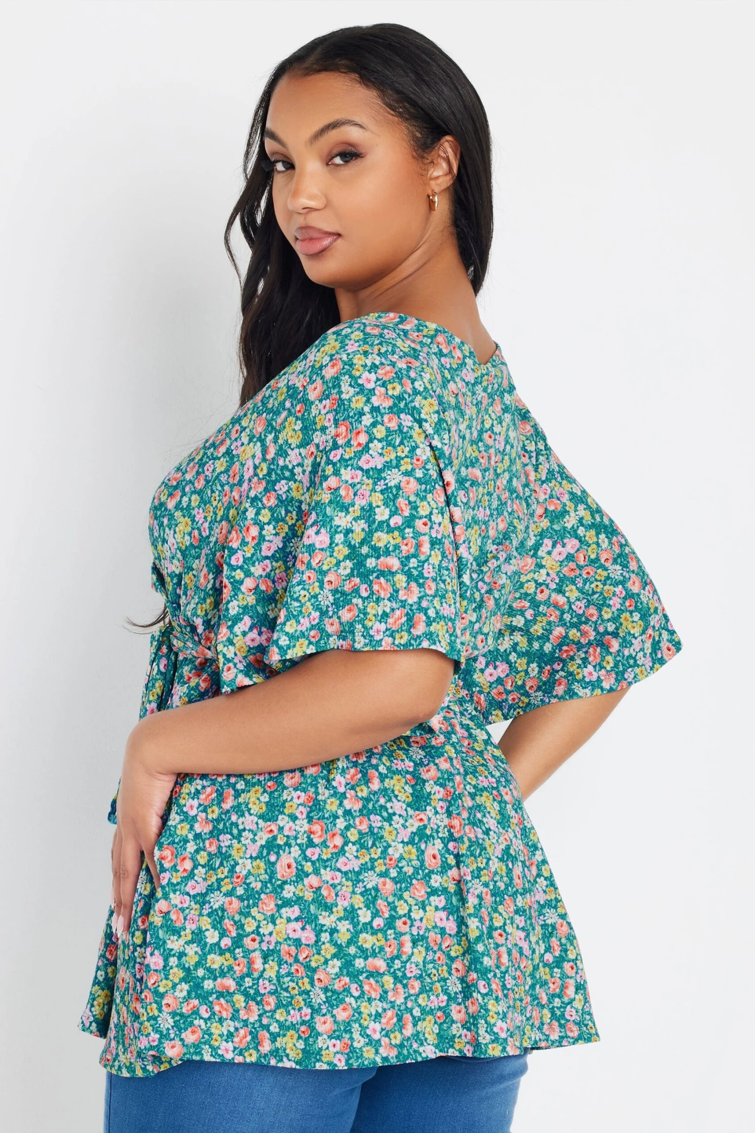 YOURS - Top Cache-Coeur Bleu Sarcelle Floral Texturé 5 YOURS - Top Cache-Coeur Bleu Sarcelle Floral Texturé – Image 3