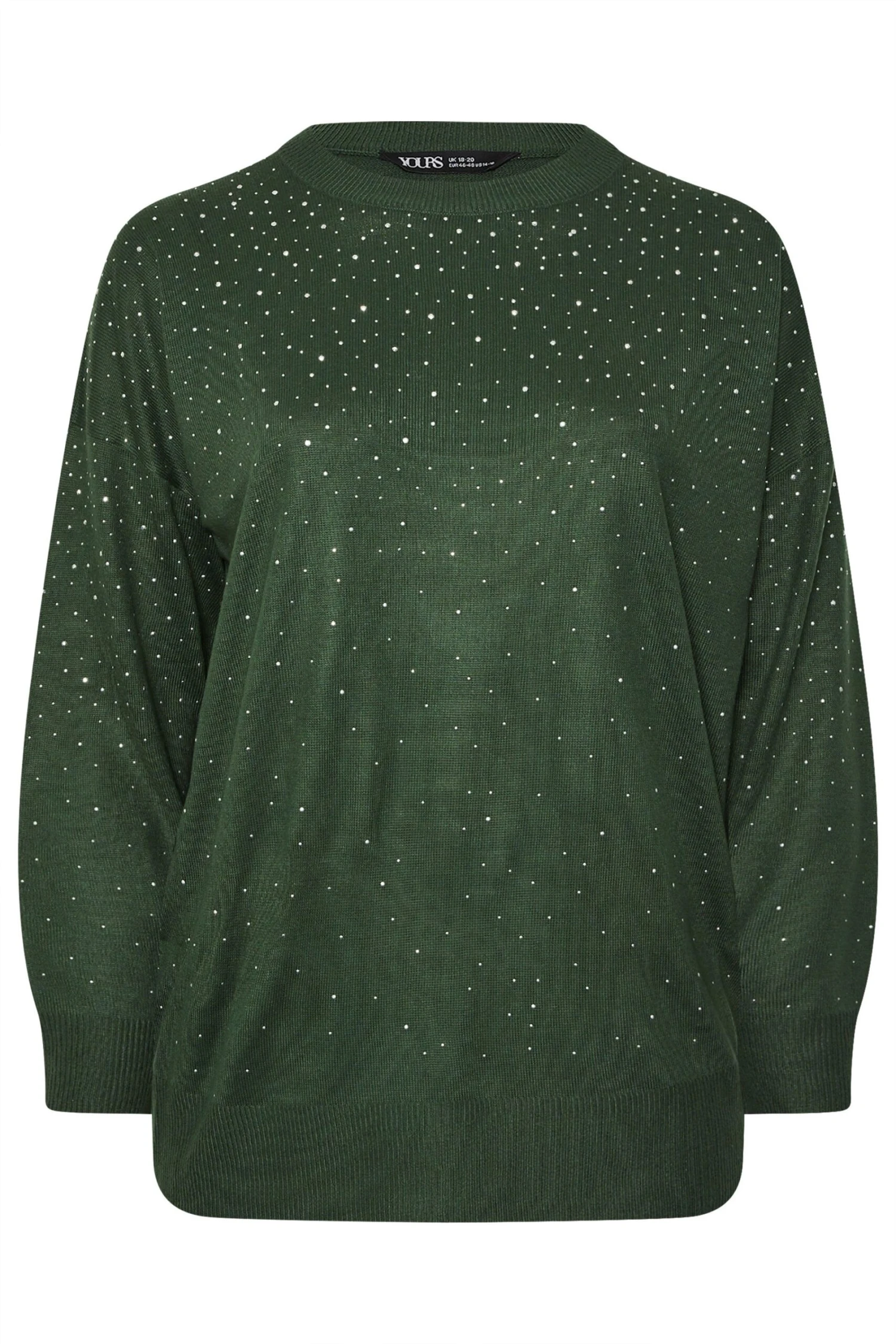 YOURS Curve - Pull Vert Forêt Orné De Strass Sur Le Devant 7 YOURS Curve - Pull Vert Forêt Orné De Strass Sur Le Devant – Image 5