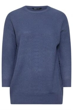 YOURS CURVE - Pull En Maille Bleu Denim Manches Longues -Evans Boutique 2a5d335a e56d 41 280436 X