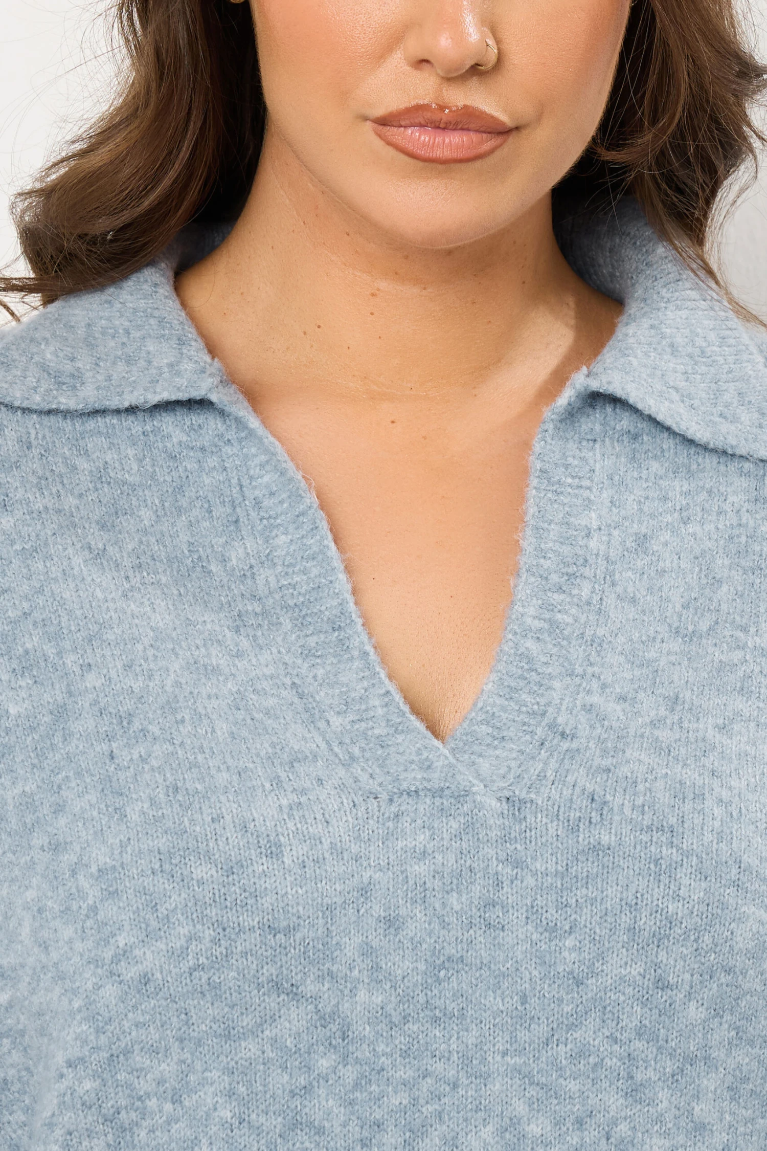 EVANS Curve Light Blue Collared Knitted Jumper 6 EVANS Curve Light Blue Collared Knitted Jumper – Image 4