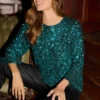 M&Co Green Sequin Flute Sleeve Top -Evans Boutique 2af24fff 3071 4a 502583 501685 L2