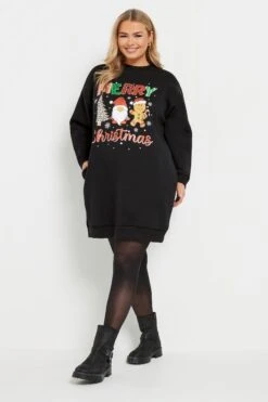 YOURS - Robe-Sweatshirt Noire & Rouge De Noël 'Merry Christmas' -Evans Boutique 2b00252a 63e7 41 303829 B