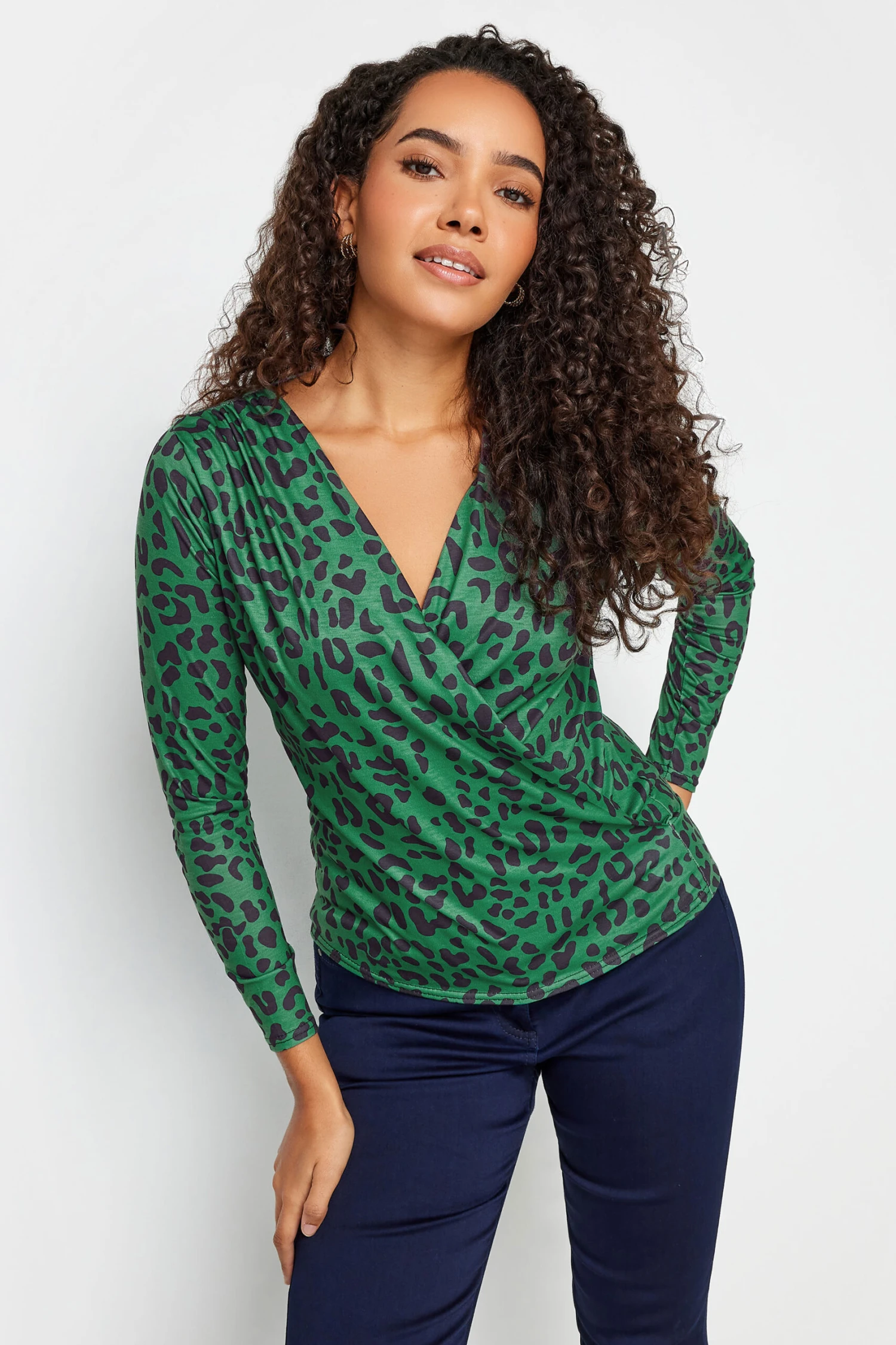 M&Co Green Leopard Print Wrap Top 3 M&Co Green Leopard Print Wrap Top