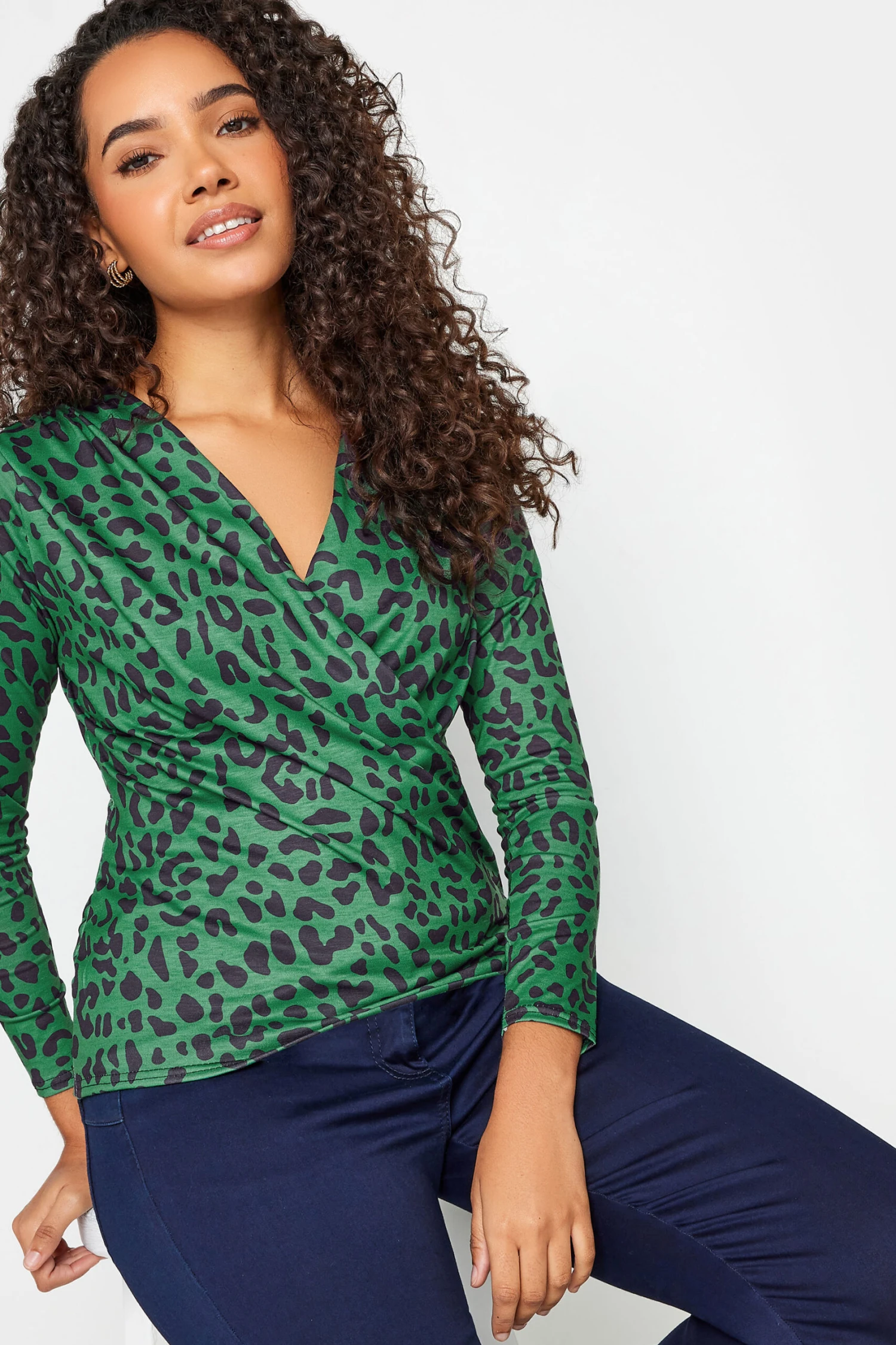 M&Co Green Leopard Print Wrap Top 5 M&Co Green Leopard Print Wrap Top – Image 3
