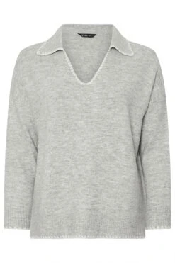 Pull à Col En Point De Couverture Gris YOURS Curve 11 Pull à Col En Point De Couverture Gris YOURS Curve -Evans Boutique 2ba720d8 2f55 43 280644 X