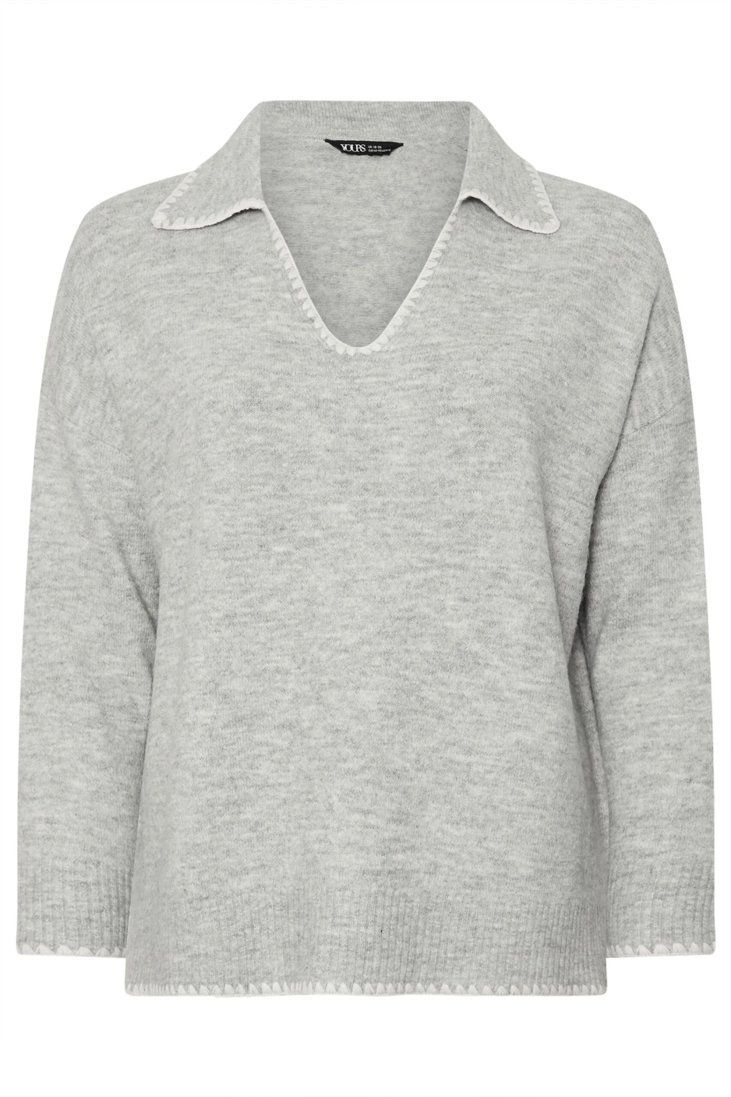 Pull à Col En Point De Couverture Gris YOURS Curve 7 Pull à Col En Point De Couverture Gris YOURS Curve – Image 5