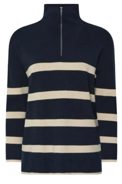 EVANS Curve Navy & White Stripe Quarter Zip Jumper 17 EVANS Curve Navy & White Stripe Quarter Zip Jumper -Evans Boutique 2bca7727 367b 4b 616114 X