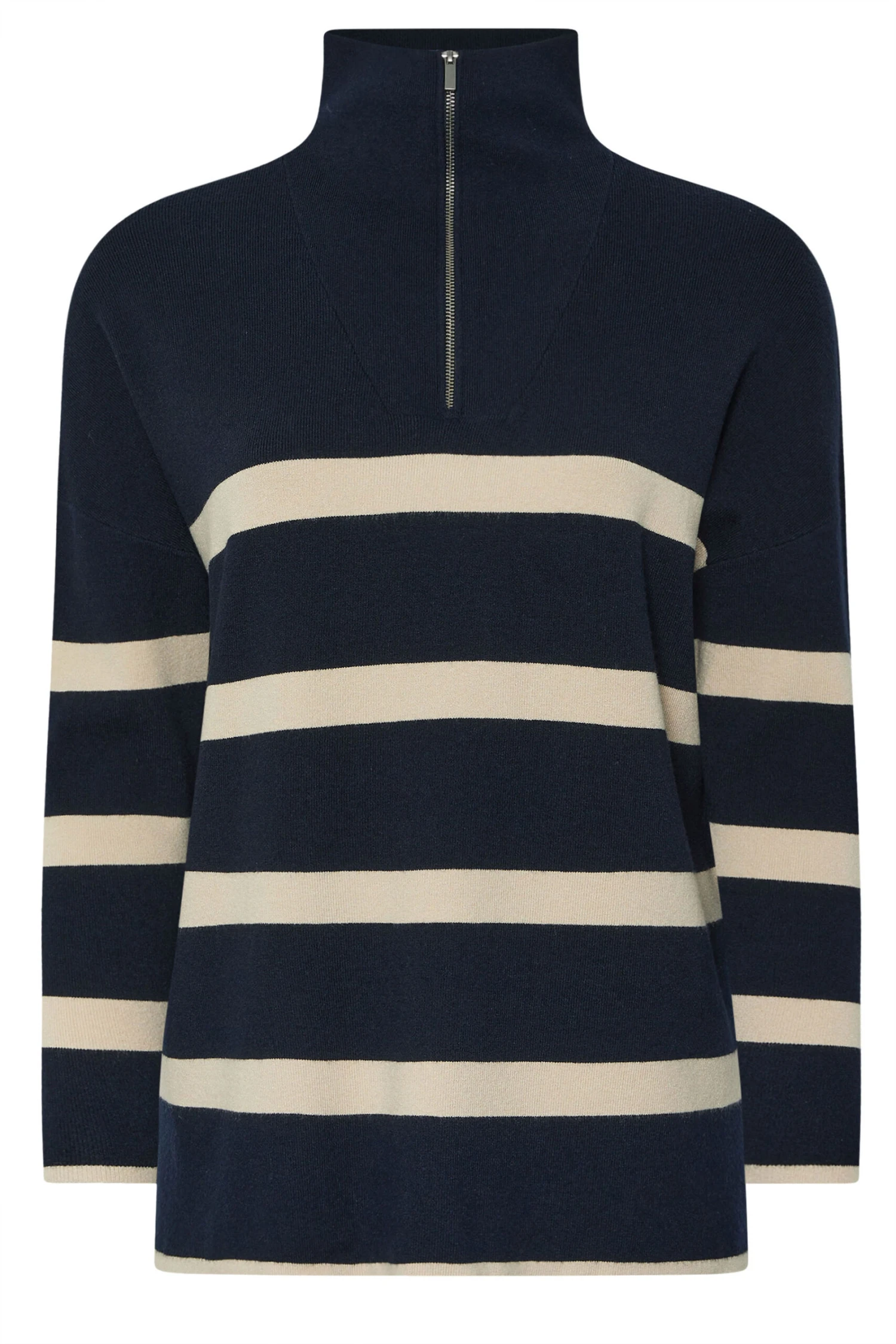 EVANS Curve Navy & White Stripe Quarter Zip Jumper 10 EVANS Curve Navy & White Stripe Quarter Zip Jumper – Image 8
